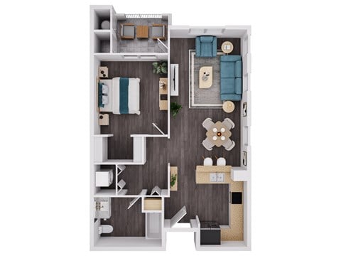 Floor plan for 1 bed, 1 bath, 705 sqft